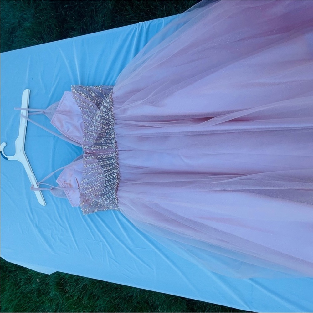 May Queen Pink Embellished Tiered Prom Dress - Picture 6 of 8